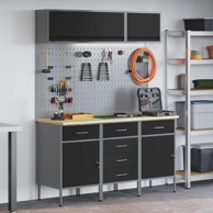 Set radnih ormarića s ladicama i pohranom (set 8 kom), 150 x 55 x 200 cm, crna