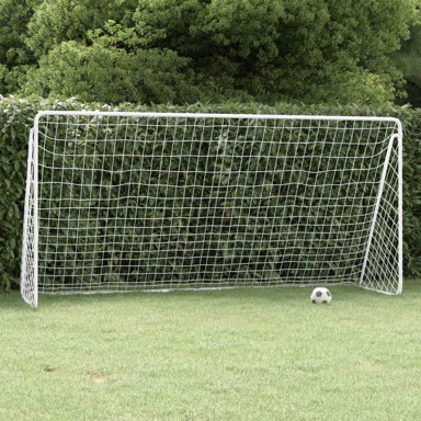 Nogometni gol s mrežom, bijeli, 366 x 122 x 182 cm, čelčni