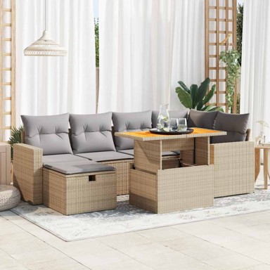 Set vrtnih sofa, 7 kom, poliratan, s jastucima, crni