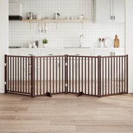 Vrata za pse s vratima sklopiva 4 panela smeđi hrast 320 cm