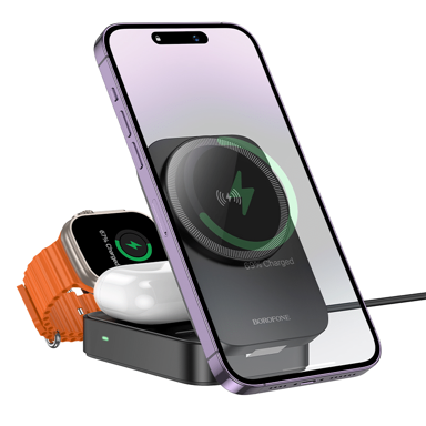 BOROFONE Bežični punjač Sharp BQ38 3-u-1 15W, crni