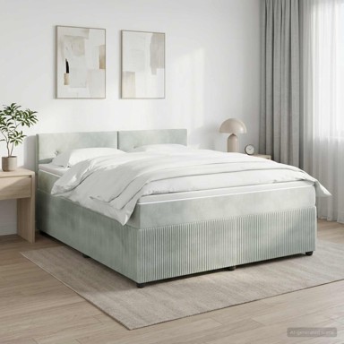 Boxspring krevet s madracem 160 x 200 cm od baršuna, svjetlosivi
