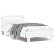 Okvir za krevet s uzglavljem i LED svjetlima bijeli 90x200 cm