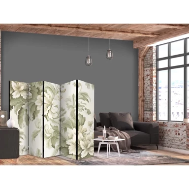 Paravan Retro vintage cvijeće, nježne krem i zelene boje, 225x172 cm, dvostrani