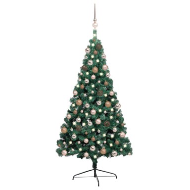 Božićno drvce umjetno polovica zeleno sa 60 kuglica rose gold 240 cm