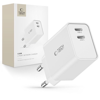 TECH-PROTECT Punjač zidni C35W, 2×USB-C PD, 35W, bijeli
