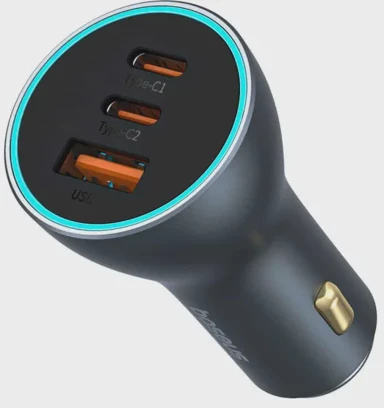 BASEUS Auto punjač, 2xUSB-C, 1xUSB, 65W, sivi