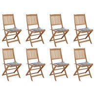 Sklopive vrtne stolice s jastucima 8 kom masivno bagremovo drvo, sivi karirani uzorak