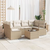 7-dijelni set sofe za vrt s jastučićima, poli ratan, bež, 2-sjedalna vrtna sofa s jastučićima, poli ratan, bež