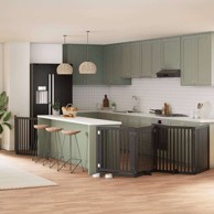 Vrata za pse s vratašcima 6 panela sklopiva 480 cm drvo topole 80 x 90 x 2 cm, crna