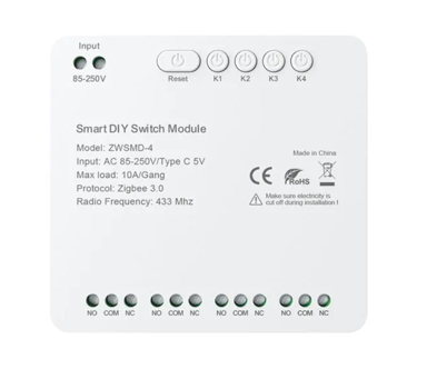 AVATTO Preklopni modul ZWSMMD-4-250V, ZigBee, 4-kanalni