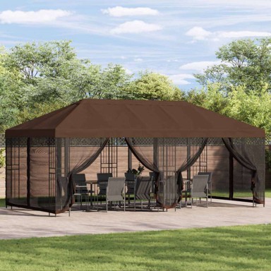 Paviljon s bočnim stranama, 6 x 3 m, poliester i čelik 190, smeđa