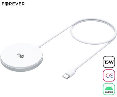 FOREVER Bežični punjač MAWC-300, 15W, MagSafe, USB-C, kabel 100cm, bijeli