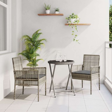 3-dijelni vrtni bistro set s jastucima, poli ratan, siva