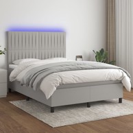 Krevet box spring s madracem LED svjetlosivi 140x200 cm tkanina