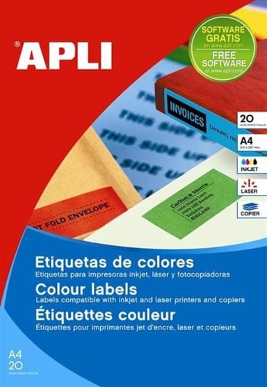 APLI Naljepnice u boji 70 × 37 mm, 24/str., 20 listova, žute (AP001591)