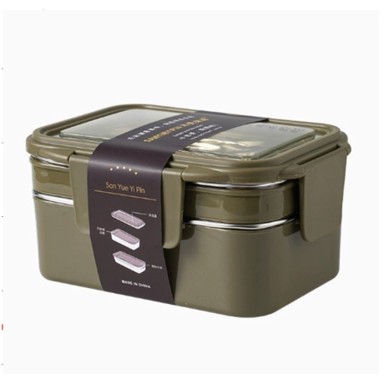 LIVEFY Kutija za ručak s priborom Double Lunch, 1,2 L, tamnozelena
