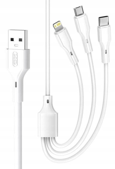 XO USB kabel 3-u-1 NB230 za USB-C, microUSB i Lightning, 1 m, 2,4 A, bijeli