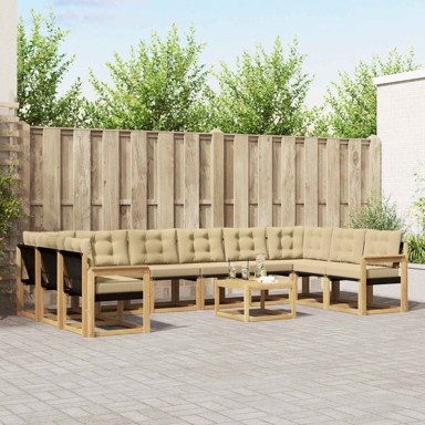 Set vanjskih sofa s jastukom, 11 pcs, bijela i bež