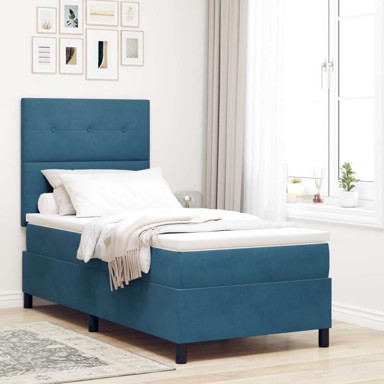 Box Spring krevet s madracem, tamnoplavi, 90x200 cm, baršun