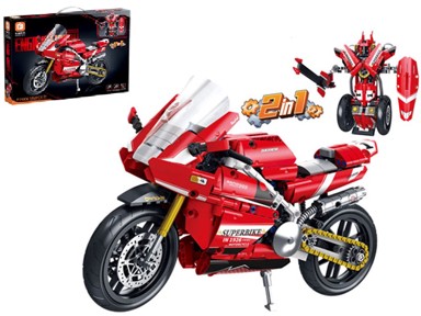 Kockice 2u1 za sastavljanje motora/robota, 594 kom, crveni