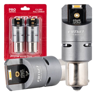 AMIO LED žarulje CANBUS PRO Series PY21W 2x1860 SMD narančaste 12V/24V FULL CANBUS s ventilatorom