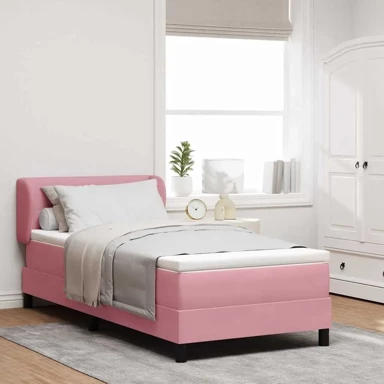 Box spring krevet 90 x 190 cm od baršuna, prošiveno gumbima, ružičasti