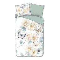 DESCANSO Posteljina Adiwanya 140x220 cm za krevet za jednu osobu/produženi krevet od pamučnog satena bijela/zelena