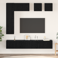Set TV komoda, s policom, s pohranom, s vratima, 8 kom, drvo, crni hrast, konstruirano drvo