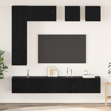 Set TV komoda, s policom, s pohranom, s vratima, 8 kom, drvo, crni hrast, konstruirano drvo