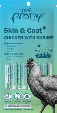 PRAMY Poslastica Skin & Coat, piletina sa škampima, 4×14 g