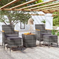 5-dijelni vrtni bistro set od poliratana i bagremovog drva, sivi i smeđa, sa naslonom za noge, 1