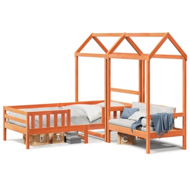 Set kreveta i klupe s krovom voštano smeđi 100x200 cm borovina