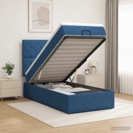 Krevet od pjene s madracem i LED-om 90 x 190 cm tkanina dizajn s rombovima, plavi