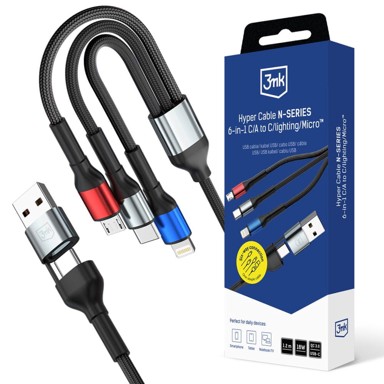 3MK Hyper kabel 6-u-1 s priključcima Lightning i USB-C, 1,2 m, QC 3.0