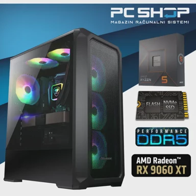 MAGAZINRS Stolno računalo Gaming / AMD Ryzen 5 7600X, 16GB, 1TB SSD, Radeon RX 9060 XT, FreeDOS, crna