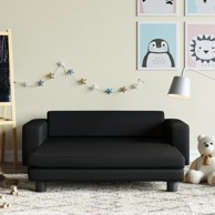 Dječja sofa s tabureom od umjetne kože, crna, 100 x 50 x 30 cm