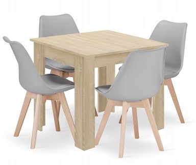 Set stol i stolice, 80 x 80 cm, 4 stolice MARK, siva
