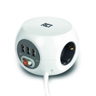 ACT Produžni kabel AC2410, 3 utičnice + 3x USB-A, 3 m, bijela