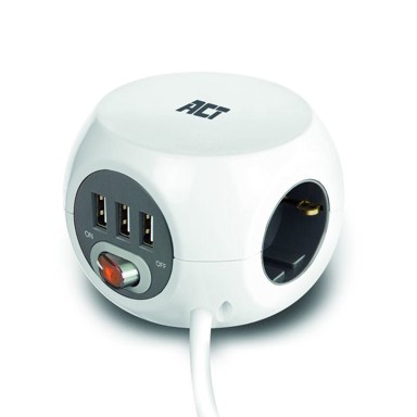 ACT Produžni kabel AC2410, 3 utičnice + 3x USB-A, 3 m, bijela