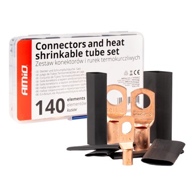 AMIO Set kabelskih stopica i termoskupljajućih bužira, kutija, 140 kom