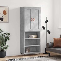 Visoka komoda siva betona 69 5x34x180 cm od konstruiranog drva s policama
