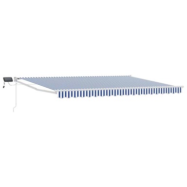 Ručna izvlačivna tenda s LED diodama, 4 x 3 m, plava i bijela, bijeli okvir