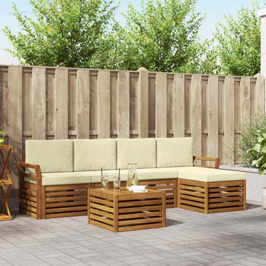Set sofa, 6 kom, čvrsto drvo akacije, prirodna i krem