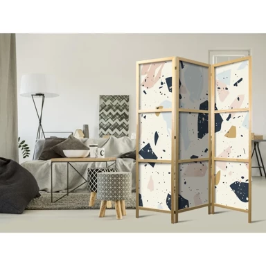 Japanski paravan Terazzo s krupnim kamenčićima, prigušene boje, 135x172 cm