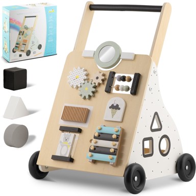 RICOKIDS Drvena senzorna hodalica za guranje, crno-drvena