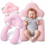 NIKCORP Ergonomsko dvostrano dječje gnijezdo jastuk, ružičasta, podesivi stabilizator za bebe, ljetna Tencel mrežica, zimski pliš, punjenje silikonskim vlaknima, 60 x 40 cm