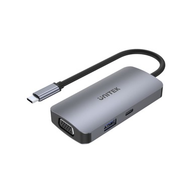 UNITEK Docking stanica P5 Trio, USB-C, 1x USB-A, 1x USB-C, 2x HDMI, 1x VGA, sivi
