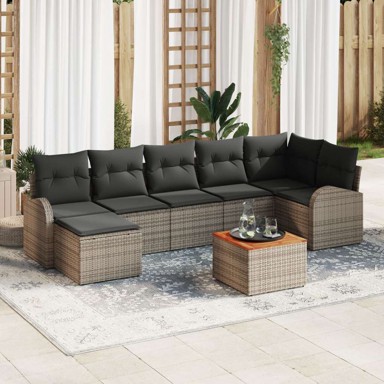8-dijelni vrtni sofa set s jastučićima, poli ratan akacije, sivi