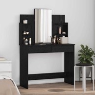 Toaletni stol s ogledalom i policom, 96 x 39 x 142 cm, crni hrast